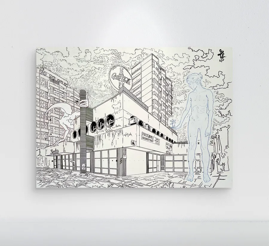 Зображення "Polski Manhattan, gdzie kwitnie rumianek" від Margo Vovchok, розмір: 90 X 65 cm, матеріали: акрил, пастель, туш на полотні, медіум: Графіка, місто: Warsaw